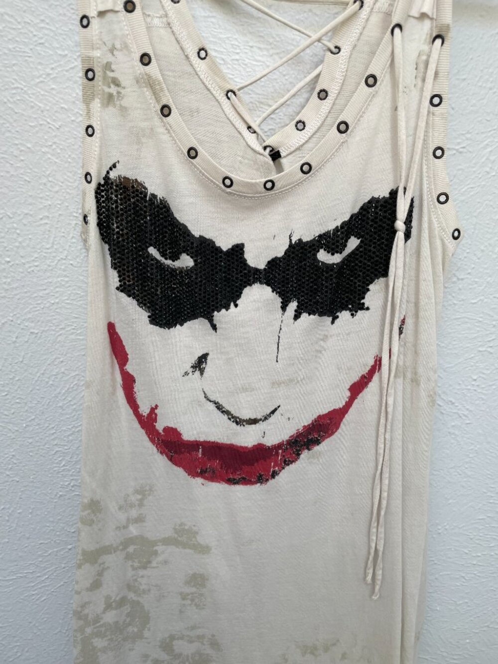 Rare Y2K Joker Dark Knight Grunge Eyelet Lace Up Tank Top Dress S - Picture 3 of 13